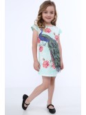 Dress with a peacock, mint NDZ8128 - Online store - Boutique